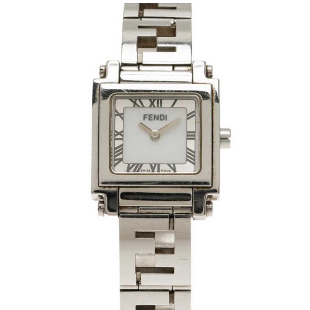 Fendi Silver Stainless Steel Quadro 6000G Women's Wristwatch 25 mm